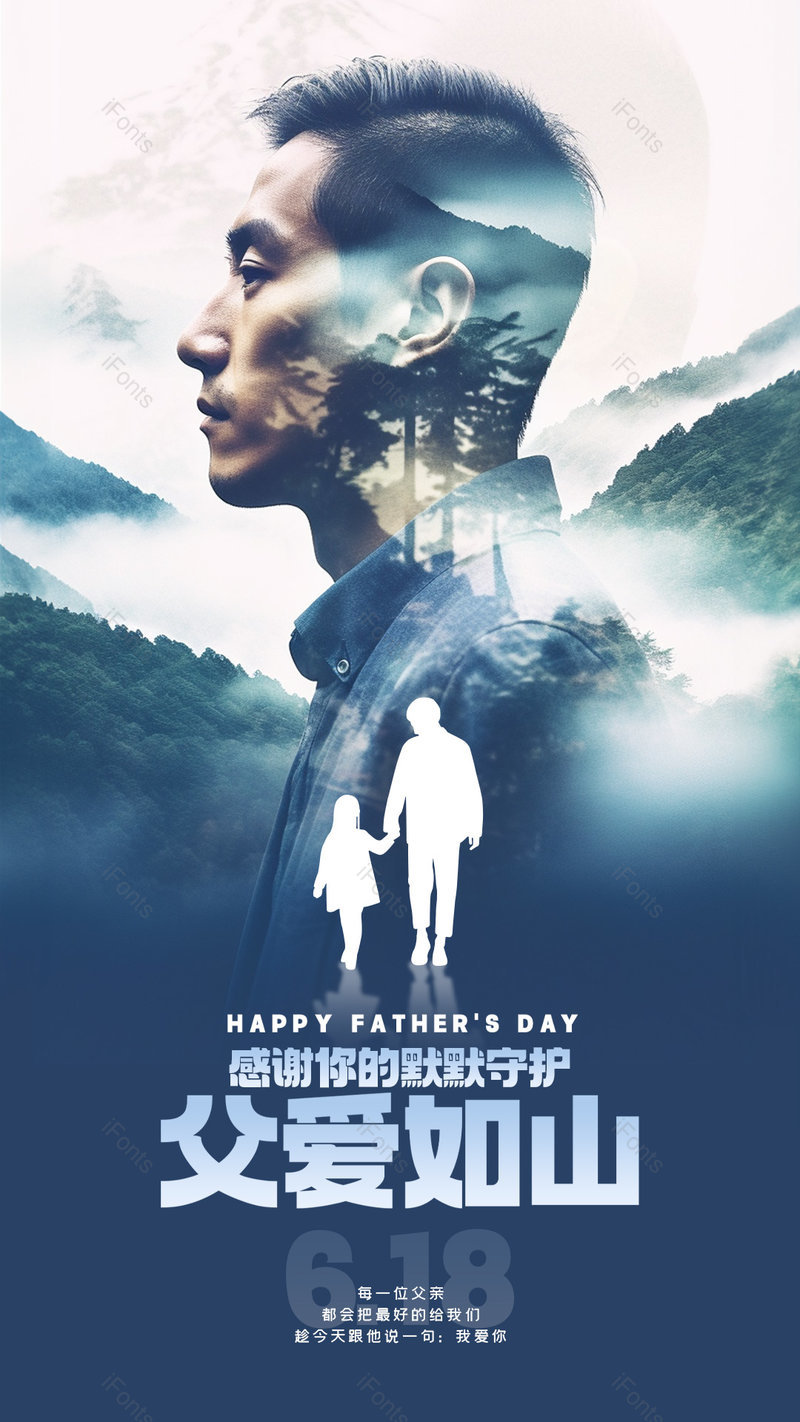 双重曝光风格父亲节节日快乐海报,设计模板,设计模板大全,设计模板下载